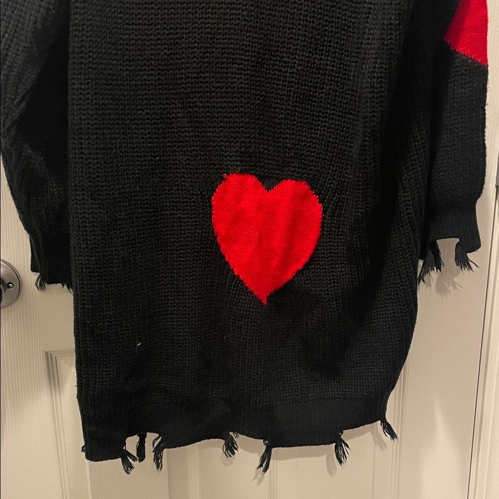 SHEIN Black Sweater with Bold Red Hearts - Picture 5 of 7